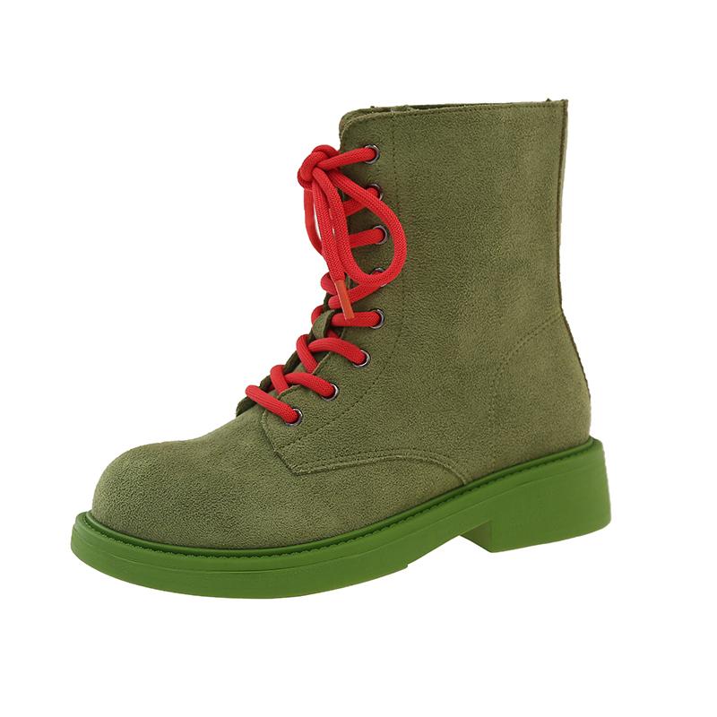 

Модные ботильоны на мягкой подошве, женские модные ботильоны с круглым носком, с неглубоким вырезом, на шнуровке, из замши, нескользящие, износостойкие, ботильоны до середины бедра 38 зелёный