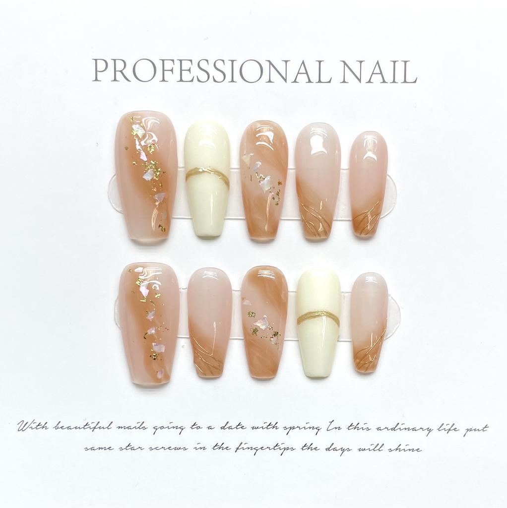 10pcs/set Purely Handmade Wearable Nails Removable Nail Art French Simple False Nails Finished Long and Short Nails