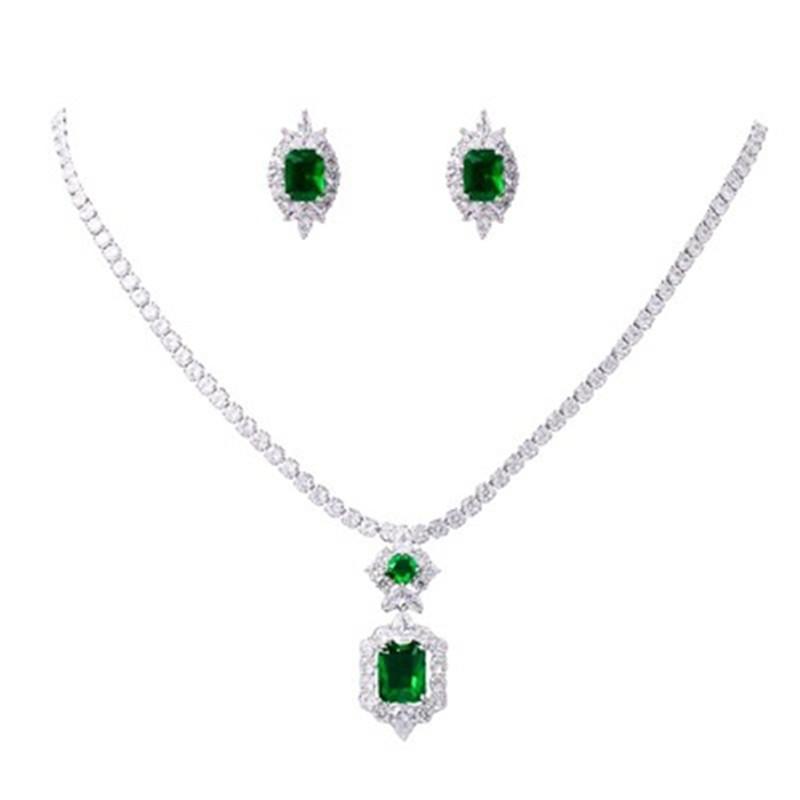 Women's Jewelry Set S925 Created Emerald Gemstone Earrings Sparkling Necklace Classic High Jewelry Mother's Day