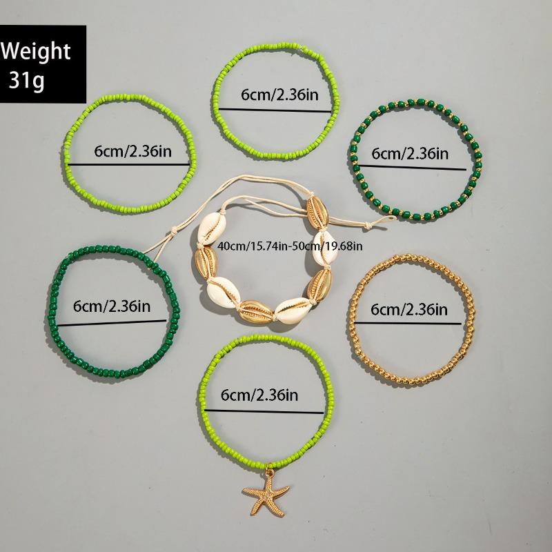 7 Pcs/Set Bohemian Beaded Braided Starfish Rice Beads High-value Creative Bracelet