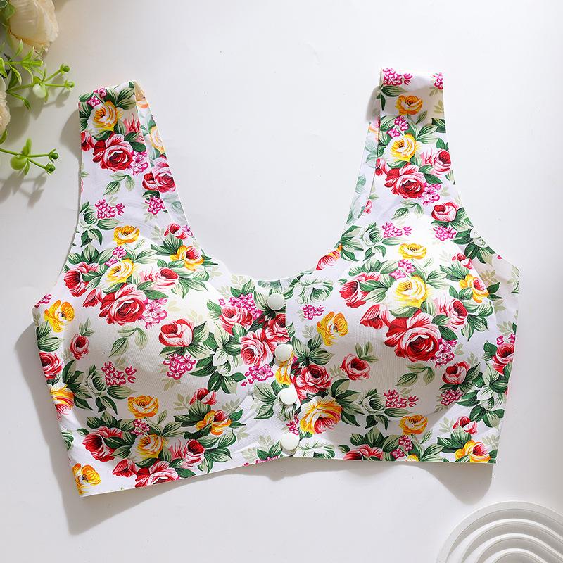 Untouched Front Button Underwear for Women Gathered on Top Anti Sagging Bra Print Summer Beautiful Back Bra Vest