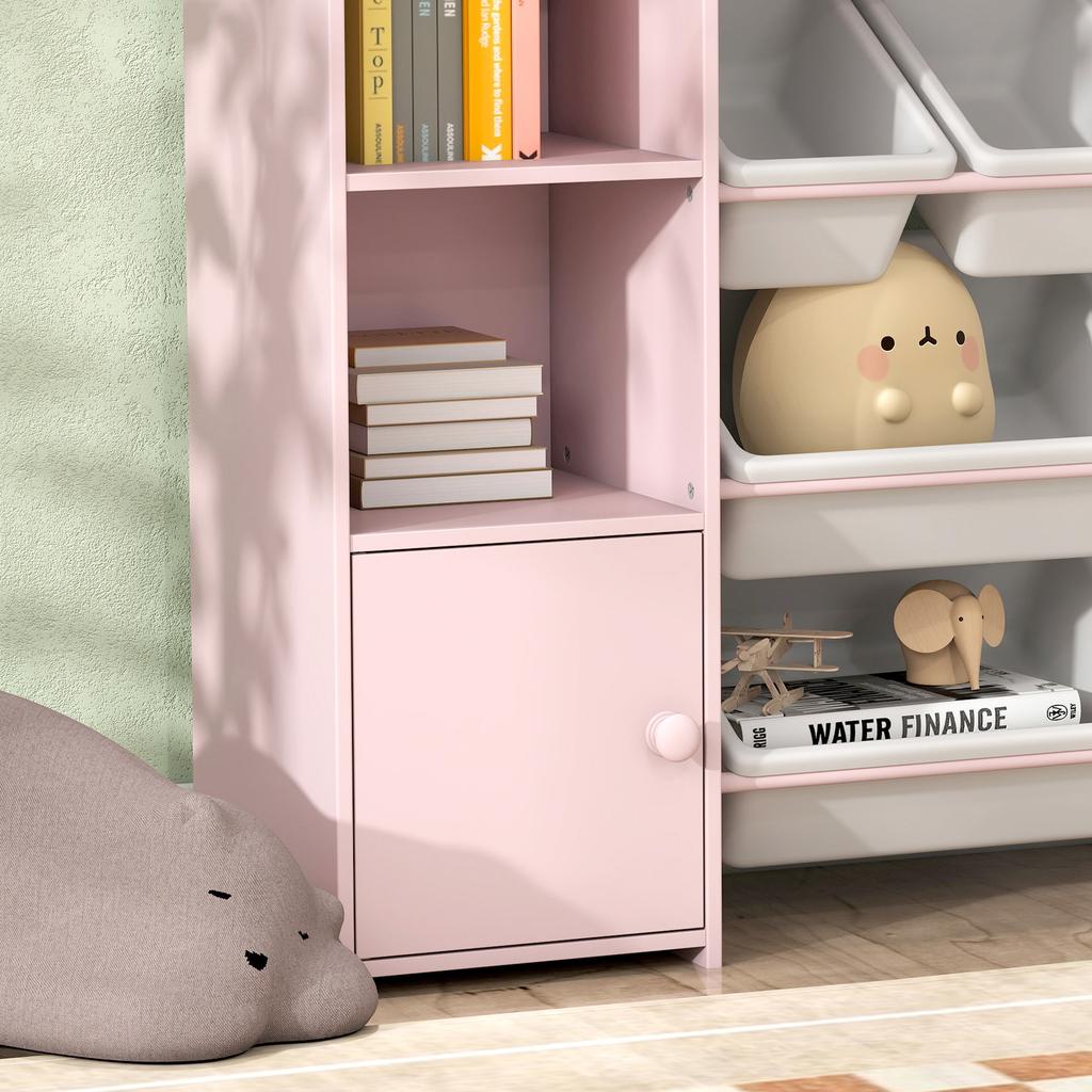 Children's Storage Unit, Toy Storage Shelf, 8 Removable Bins, 140 x 30 x 90 cm, Pink
