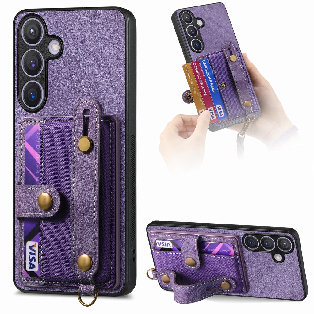 Wristband Cards Solt Leather Wallet Case For Samsung Galaxy S24 Ultra S23 S22 Plus S21 FE A04 A14 A24 A34 A54 A15 A25 A72 A73