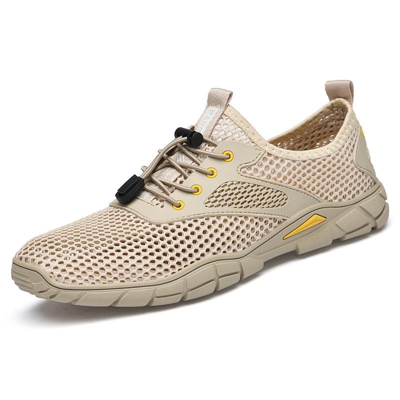 

Лето 2025 новые мужские сетчатые туфли полые дышащие сетчатые туфли слипоны модные повседневные уличные туфли для ходьбы мужчины 46 бежевый