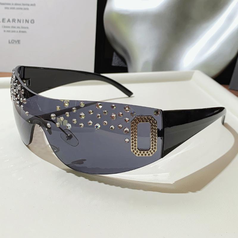 Nuevas Gafas de Sol de Moda Hechas a Mano con Diamantes para Mujer de Montura Grande Sin Bordes Gafas de Sol con Diamantes Gafas de Sol de Caja de Moda 81043-1