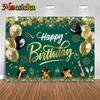 Mocsicka Dark Green Happy Birthday Photography Backdrop Gold Balloon Champagne Gift Box Background Cloth Adult Party Photo Booth