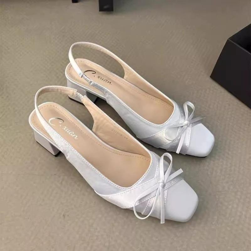 2025 Summer New Woman Bow Design Square Heel Shoes Trend Casual Shoes Non-slip Outdoor Square-toed Woman Shoes