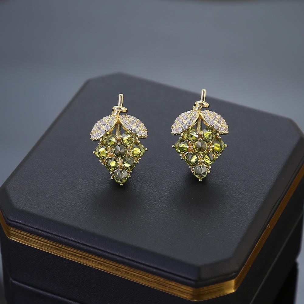 

Серьги-гвоздики в форме винограда из циркония, серебряные игольчатые серьги S925, легкие роскошные серьги, женские, свежие и модные, темпераментные серьги 14k оливковое зеленый