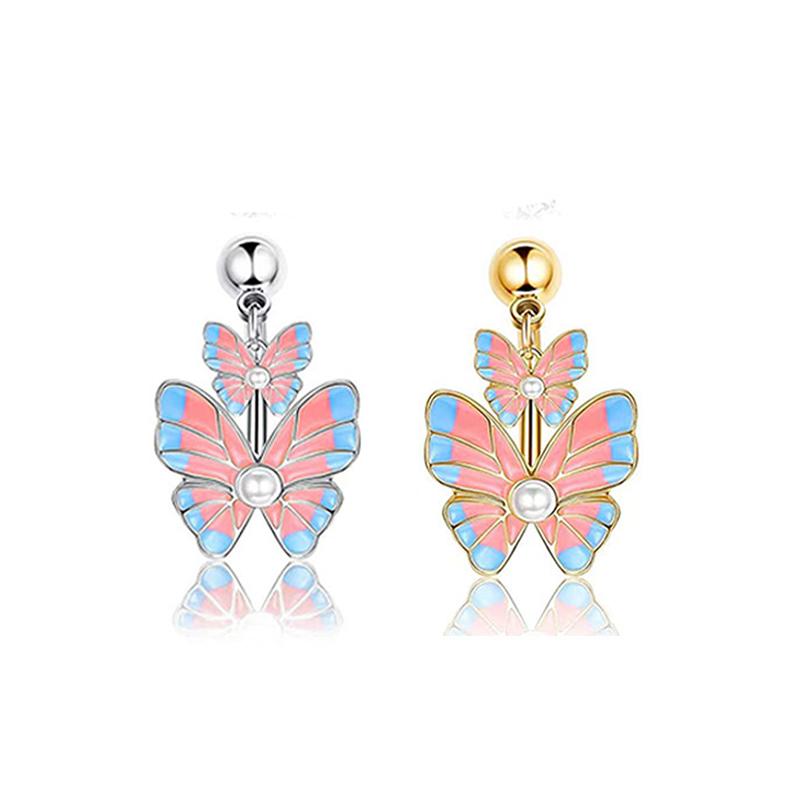Pink Pendant Belly Button Ring For Women Stainless Steel Navel Piercing Jewelry Rabbit Heart Bear Butterfly Belly Ring