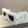 Y2K Trendy Ladies Shades Eyewear for Women Square Frame Soft Fur Plush Sunglasses Ladies Sexy Shades Punk Sun Glasses