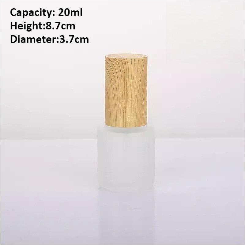 Wood Grain Frosted Glass Bottle with Pump Spray, Refillable Lotion Cosmetic Container for Travel Serum Essentials