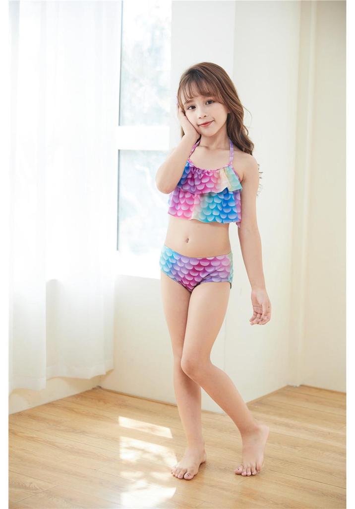 Set Costume da Bagno Principessa Sirena per Bambine - Include Vestito a Coda di Pesce & Bikini (Disponibile in taglia Piccola, Media, Grande)