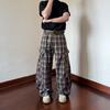 Trendy Japanese Plaid Curved-Leg Workwear Pants