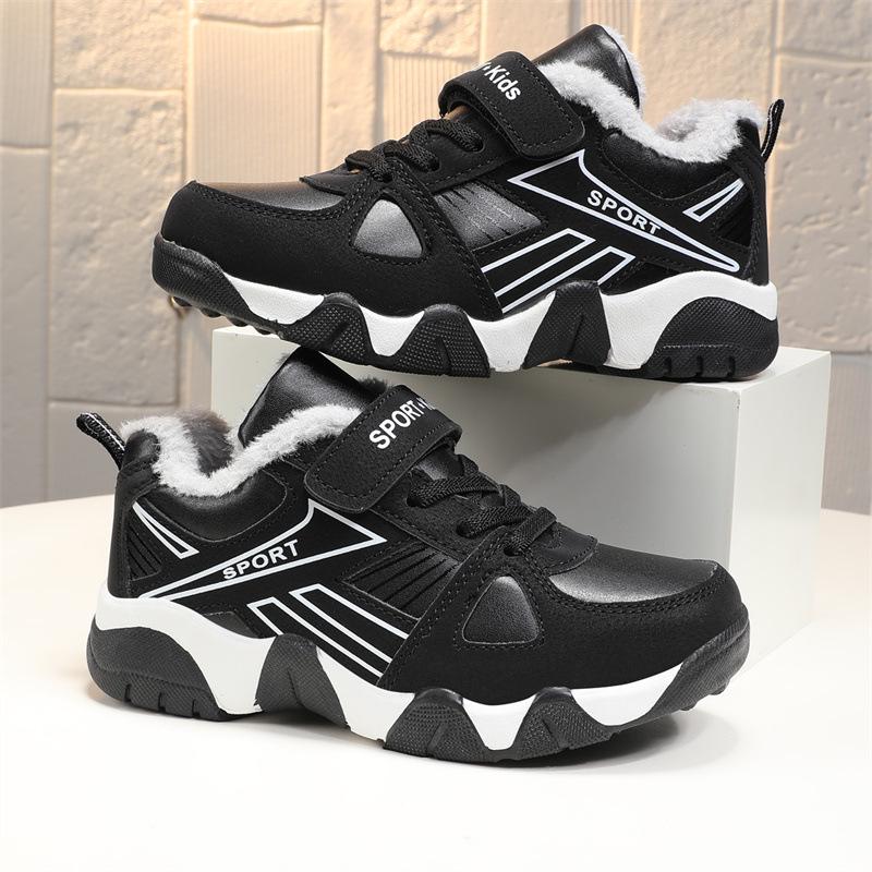 Winter 2025 Boys' Velcro Sports Shoes - Warm Cotton, Plus Velvet, for Older Kids & School Students