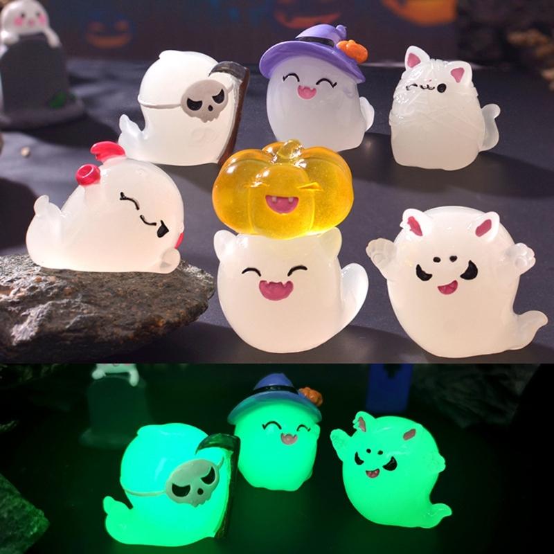 Miniature Glowing Ghostly Dolls 7Pcs Halloweens Glowing in Dark Ghostly Figurines for Indoor and Outdoor Decoration