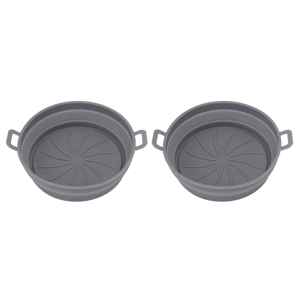 2 Pcs Silicone Air Cooker Pot With Handle Round Fryer Liner Tray Replacement for Kitchen Cooking Accessories 21cm Grey