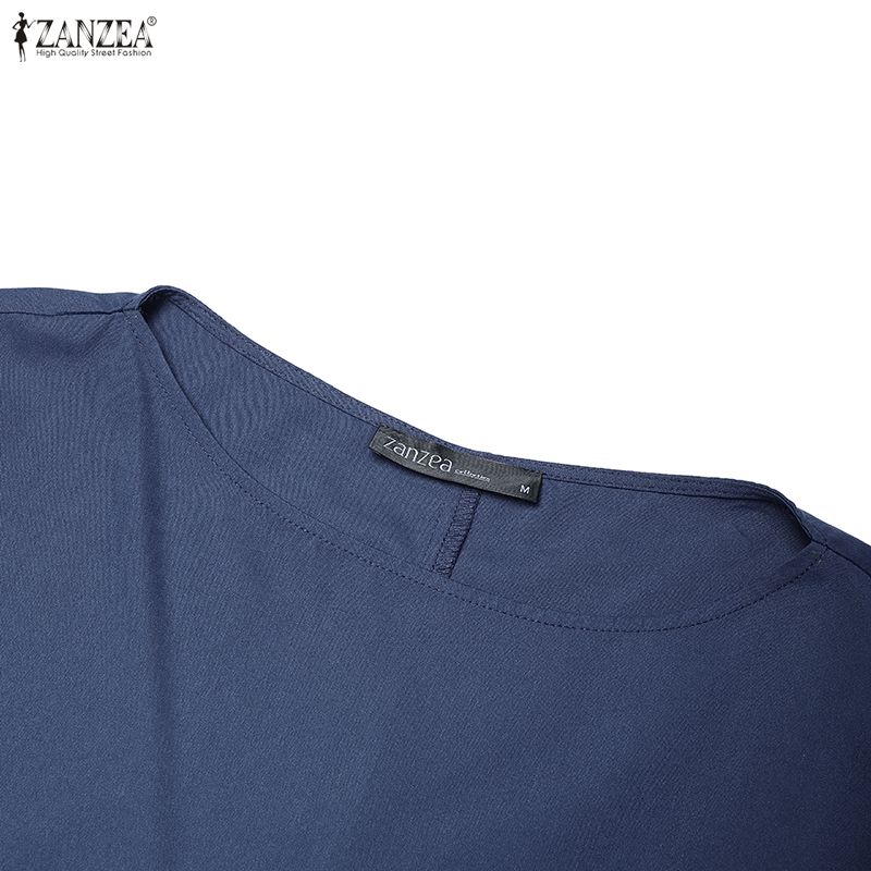 ZANZEA Women Solid Color Casual Round Neck Loose Half Sleeve Dress