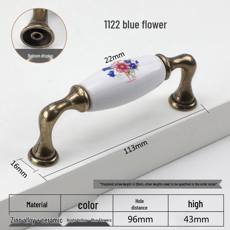 European Ceramic Blue Flower Round Cabinet Handle