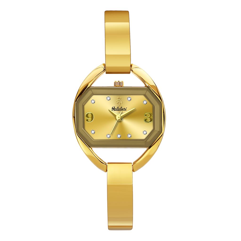 YaLaLuSi Elegant Gold Bangle Ladies Watch Green Dial Tiny Crystal Index Quartz Wristwatch Vintage Watch Premium Gift Box