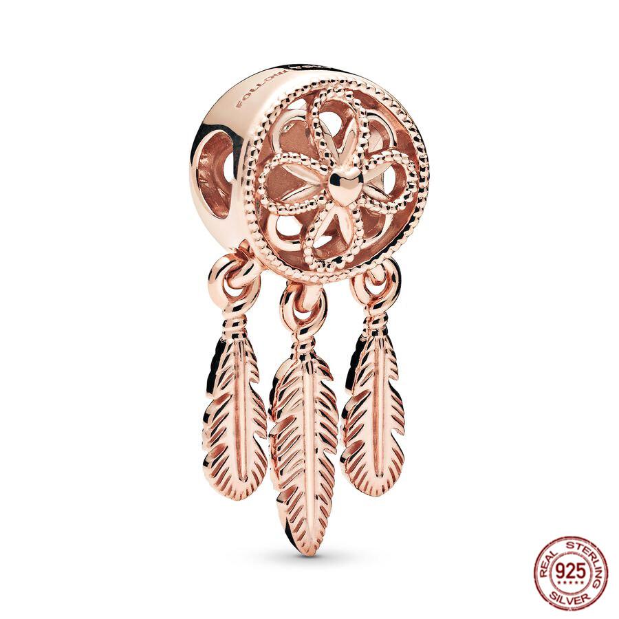 Fit Original  Charm Bracelet Rose Gold Series Sparkling Leaf Heart Beads Hot Air Balloon S925 Sterling Silver DIY Jewelry