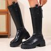 Fashion Thick Bottom Vintage Brown Knee High Boots Women 2025 Winter Chunky Platform High Heel Riding Boots Classic Black Long Booties