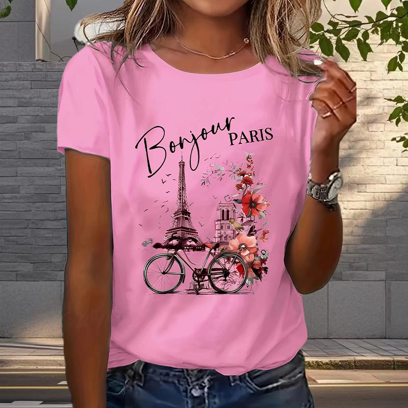 

Женская летняя футболка с принтом велосипеда в стиле ретро, модные футболки с коротким рукавом, повседневные принтованные топы 8XL розовый