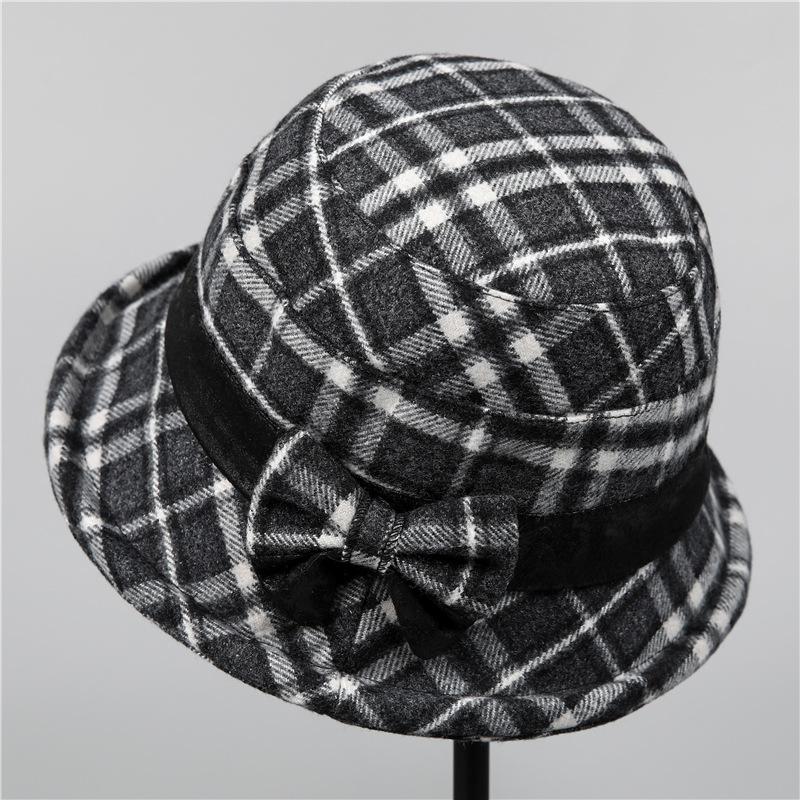 

Mid-autumn winter hat ladies warm thickened woolen basin hat plaid bucket hat M（56-58cm）