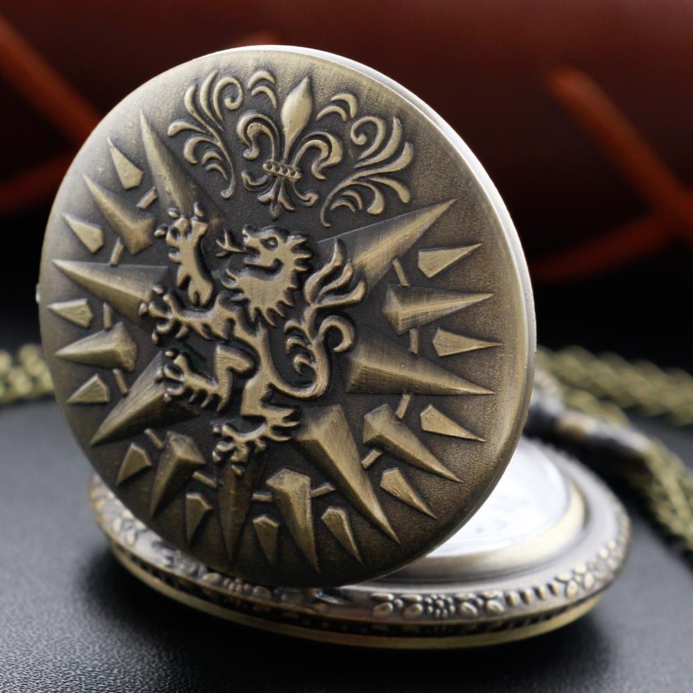 Bronze Sun Lion Totem Men's Quartz Pocket Watch Vintage Fashion Best Festival Gift for Male and Female Students