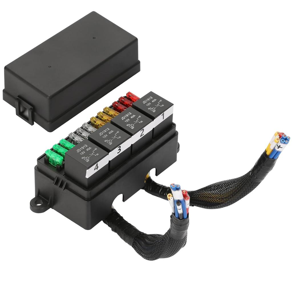 Pre-Wired Fuse Relay Box, 2/3/4/6 Way 4-Pin 40A Relay Block Kit, for Cars Truck Marine Boat Jeep