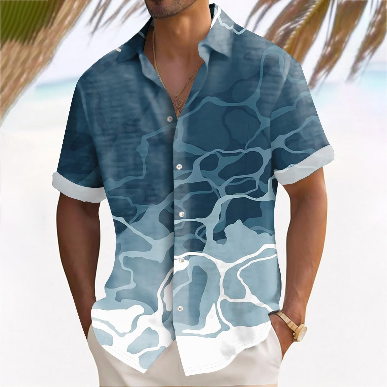 

Гавайская рубашка для мужчин, мужские винтажные рубашки для боулинга на пуговицах, летняя пляжная рубашка с коротким рукавом XL тёмно-синий