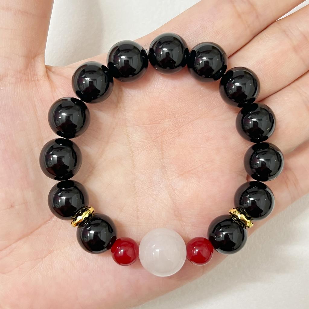 Natural Stone Bracelet for Women Semi-Precious Gemstone Beaded Bracelets 12mm Round Beads Obsidian Bangle Jewelry Gift