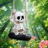 Halloween Resin Skeleton Swing Ornament Skeleton on A Tire Swinging Decoration for Car Rearview Mirror Garden Yard Tree Decor
