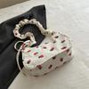 Kleine Unterarmtasche für Damen aus Cord, Handtasche mit süßem Erdbeer-Print, kleine Tragetasche, Halbmond-Design, Geldbörse aus Öko-Stoff, Mini-Umhängetasche