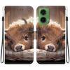Handmade PU Leather Flip Case for Motorola Moto G35 Anti-Slip Shockproof Cover with Wrist Strap & Heart/Rose Cat Designs
