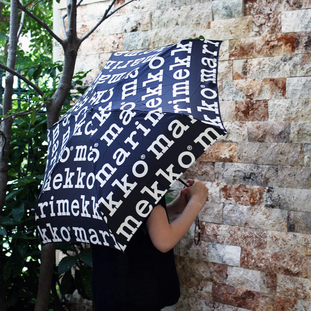 Marimekko Mini Manual Marilogo Folding Umbrella for Women, 52_1_52209248859, Black/White