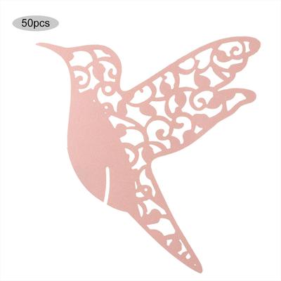 50pcs Little Bird Shape Wedding Hollow Name Place Cards For Wine Glass Table Decoration(Pink)