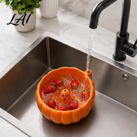 Kitchen Fruit Washing Bowl Halloween Swirl Bowl Ghost Center Berry Wash with 360 Degree Rotating Vortex Decor Spin Function PLA Strainer Basket for