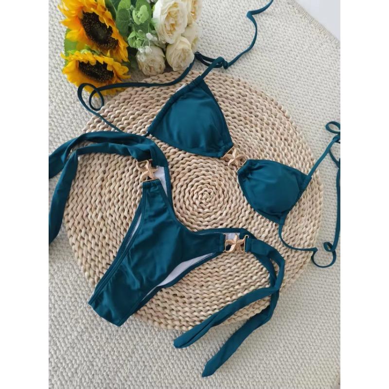 Starfish Strappy Thong Bikini Women Swimwear Female Sexy Swimsuit Solid Bathers Bathing Swimming Swim Suit Beachwear