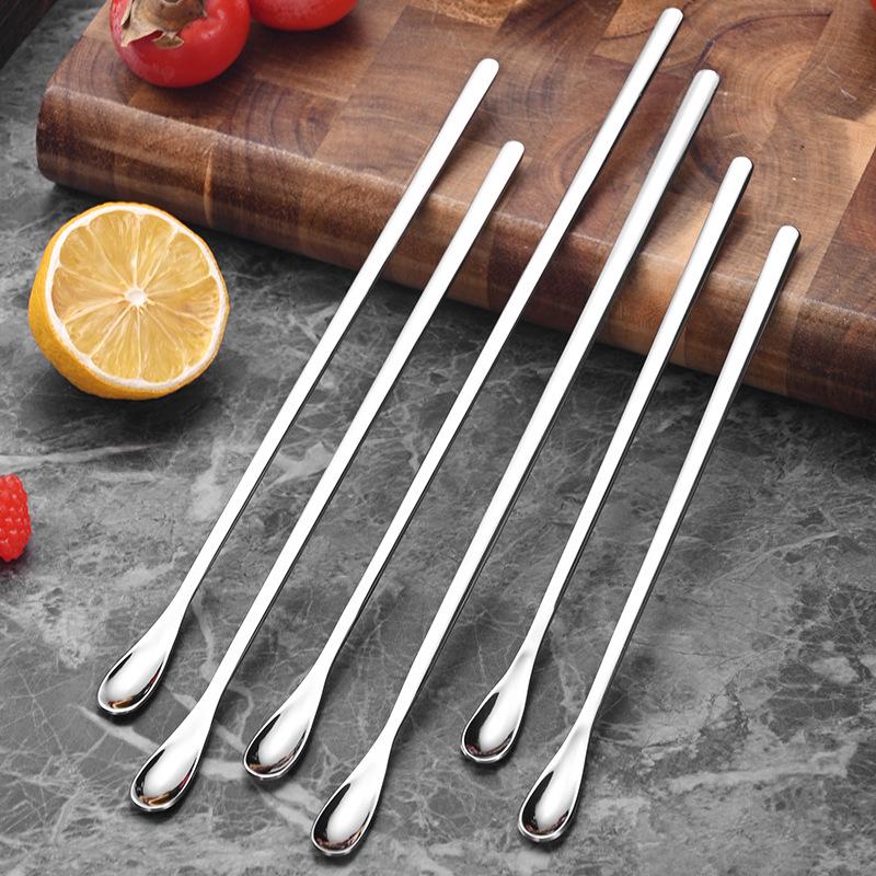 304 Stainless Steel Long Handle Stirring Spoon - Ideal for Coffee, Ice, Honey, Bar, Milk Tea, and Desserts.