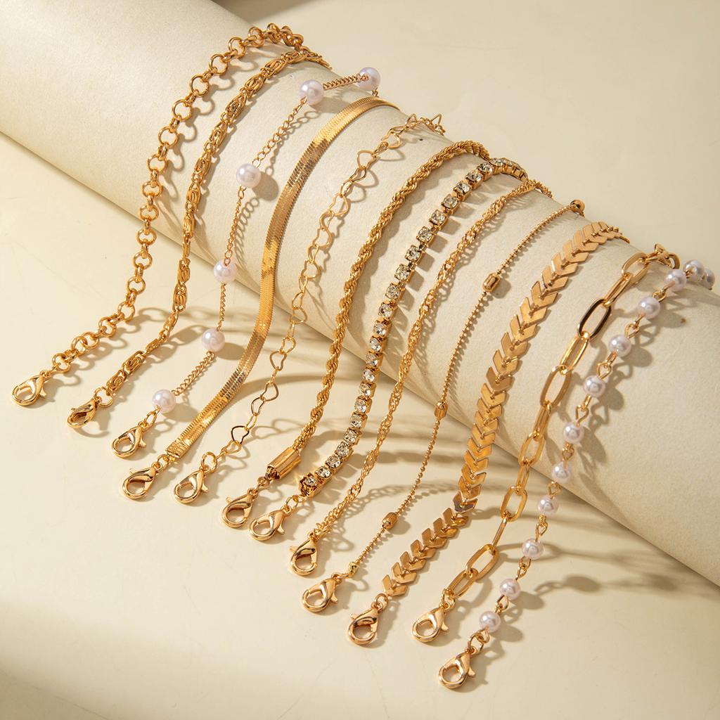 Accessories, simple chic style pearl bracelet set, multi-layer stacked diamond bracelet wholesale