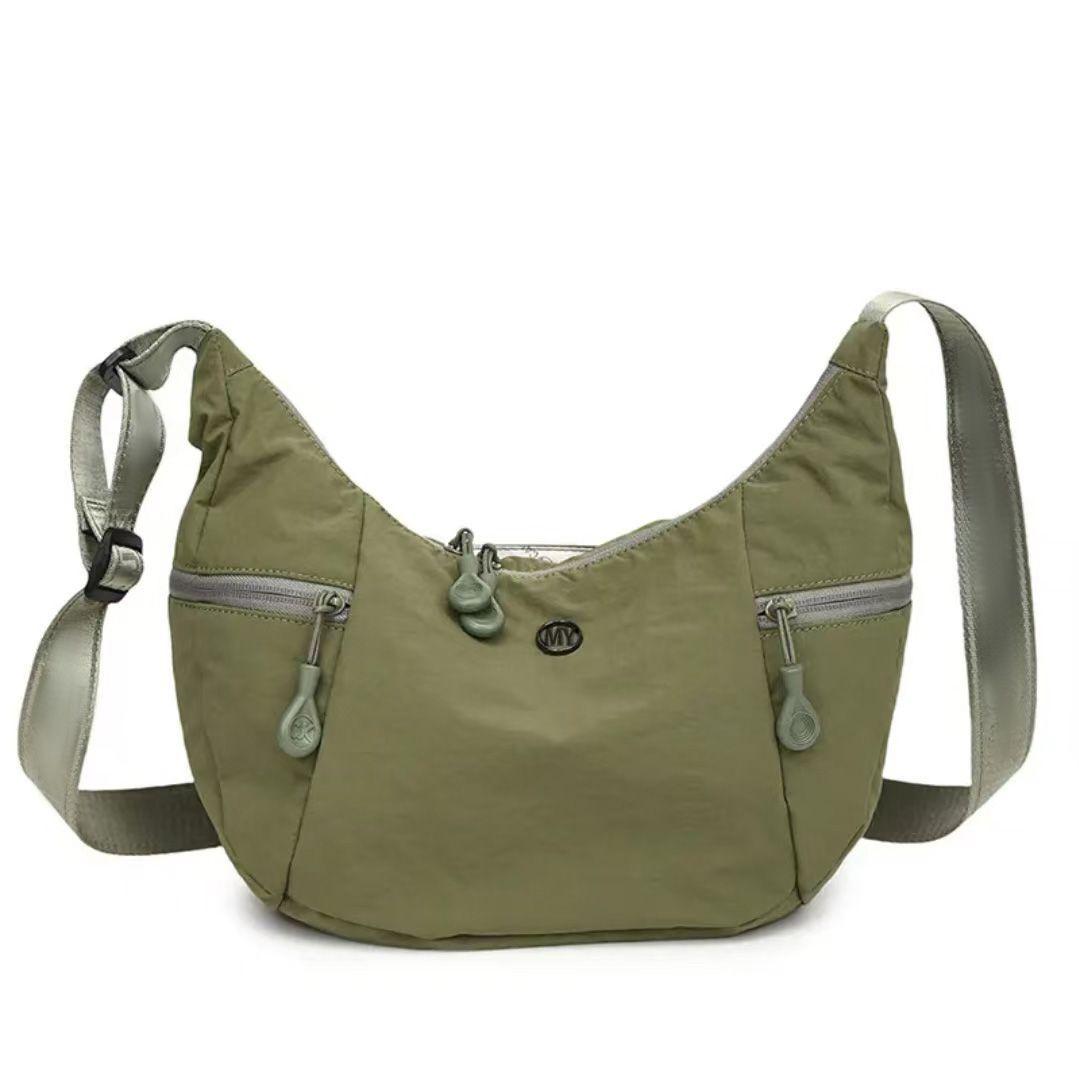 

Japanese ultra-light waterproof cloth bag, shoulder messenger bag, multi-functional nylon lightweight large-capacity croissant bag зелений