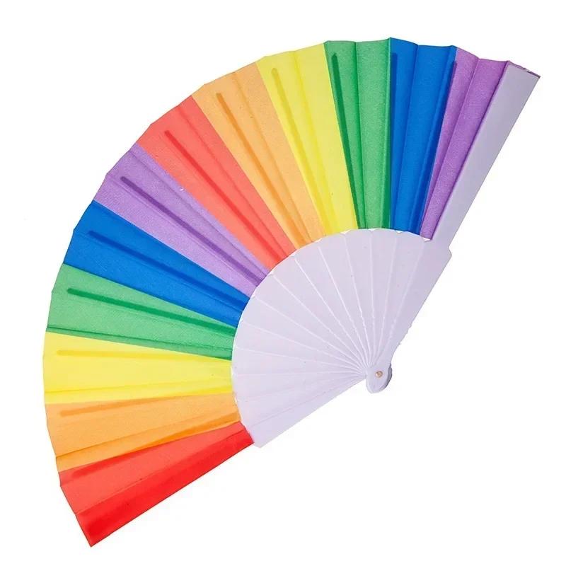 100 pcs Rainbow Hand Held Folding Fan Dance For Wedding Themed Parties Decoration Fan