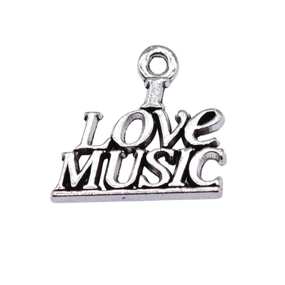 

10шт Подвески «Я люблю музыку» Подвески античное серебро Цвет цинкового сплава 19X18мм