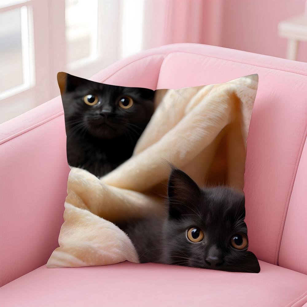 LLittle Black Cat Couple Cushion Cover Pillow Case Soft Friendly Fabric Concealed Zipper