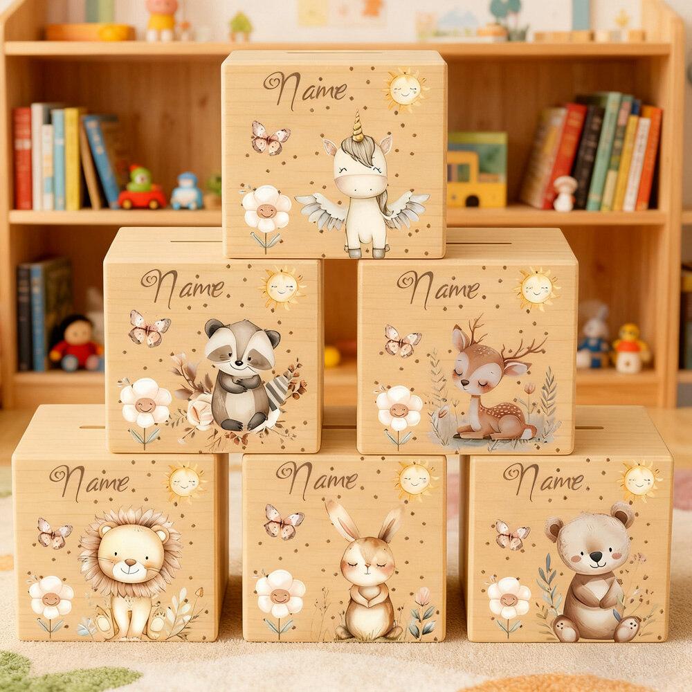 Personalized Piggy Bank with Name Kids Coin Bank Wooden Piggy Banks Gift Kid Christmas Gift Nursery Decor Money Box for Children
