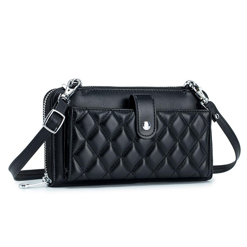 Wallet Women's Touch Screen Mobile Phone Bag Rhombus Sweet Shoulder Messenger Bag Multi-card Women's Zipper Clutch Bag