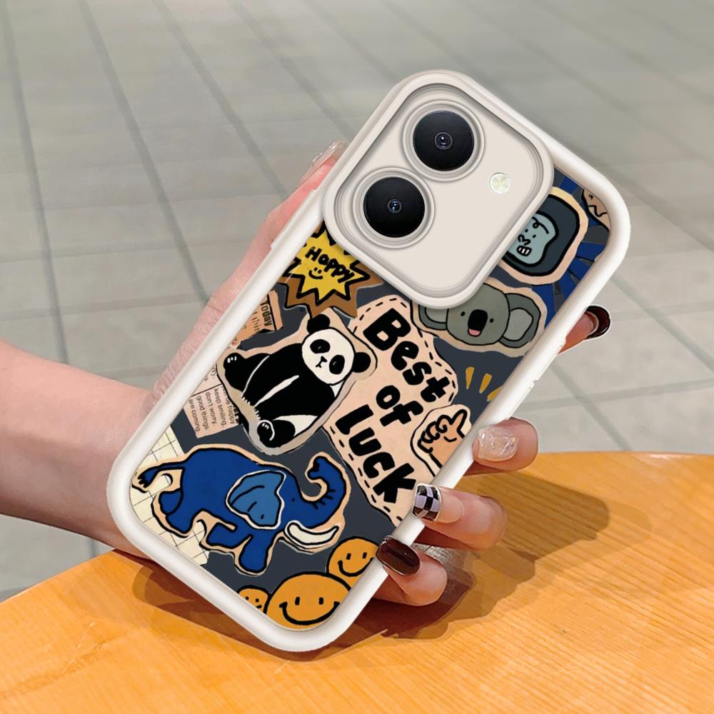 Soft Silicone Square Ladder Printing Pattern Phone Casing Full Cover Camera Shockproof Protection Rubber Case for Vivo