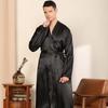 Men's Solid Color Kimono Robe: Lightweight, Loose-Fit, Long Sleeve, Glossy Bathrobe for Spring/Autumn