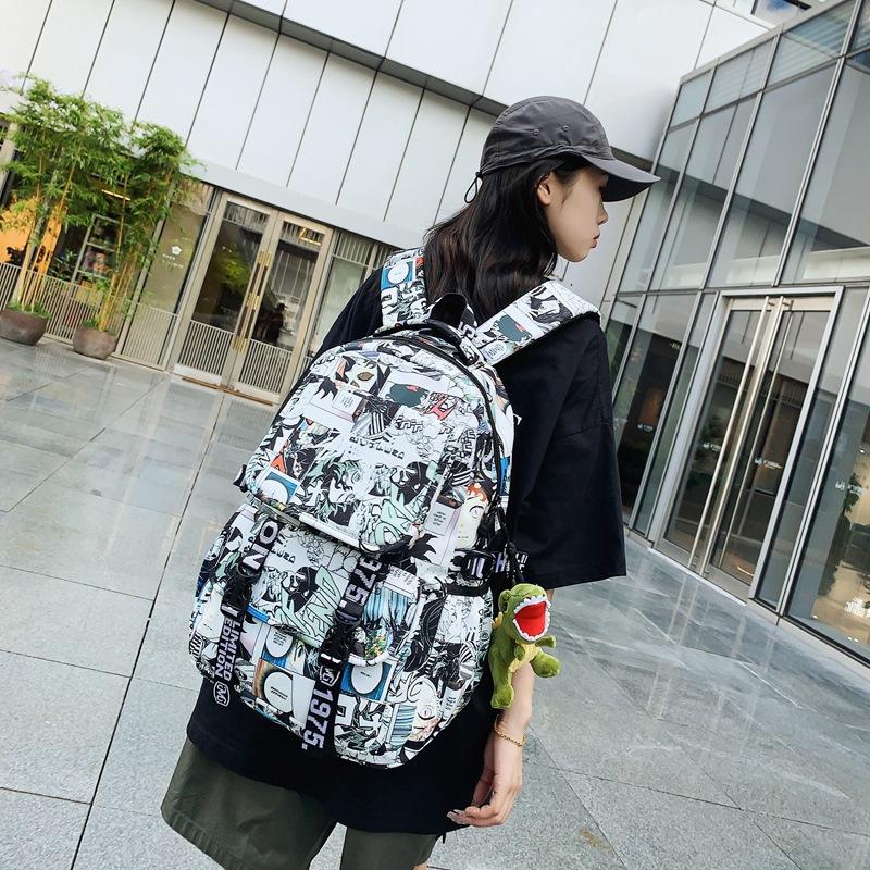 Schoolbag Male Comics Large Capacity Junior High School Student Campus Backpack Trendy Cool Street Newspaper Backpack