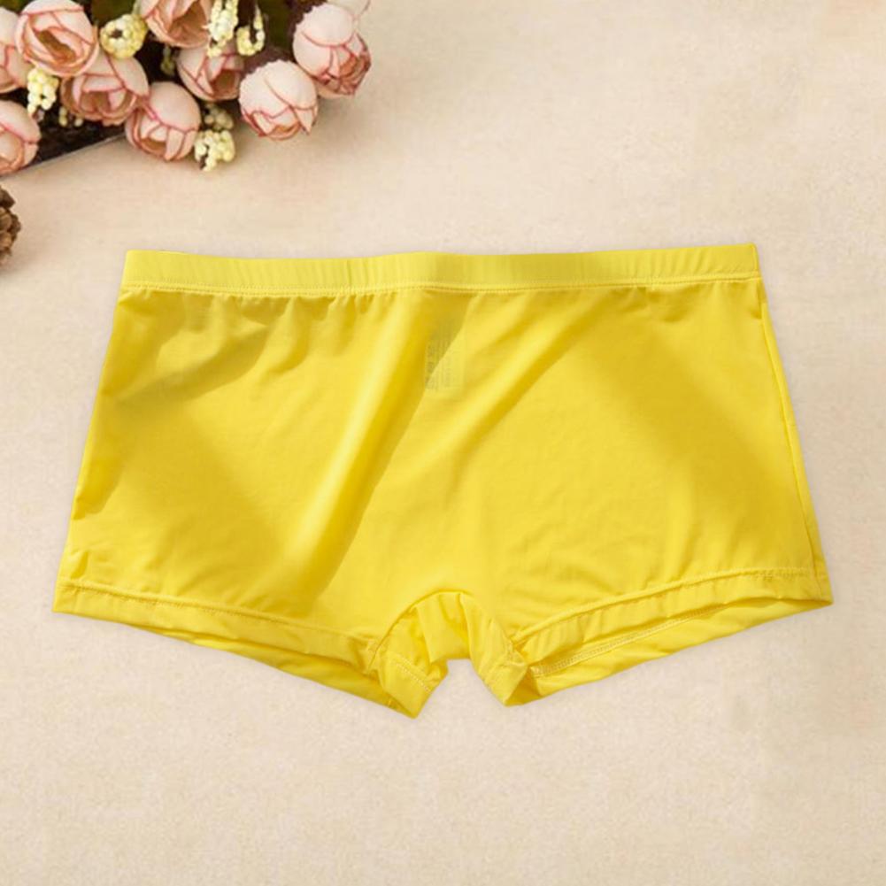 Men Ice Silk Boxer Briefs Low-rise Elastic Waistband Smooth Routing Shorts Underwear Solid Color U-Convex Ultra-thin Panties